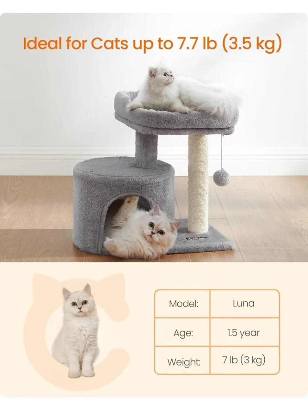 New Cat Tree Tower, Light Gray Condo with Sisal Scratching Post for Kittens